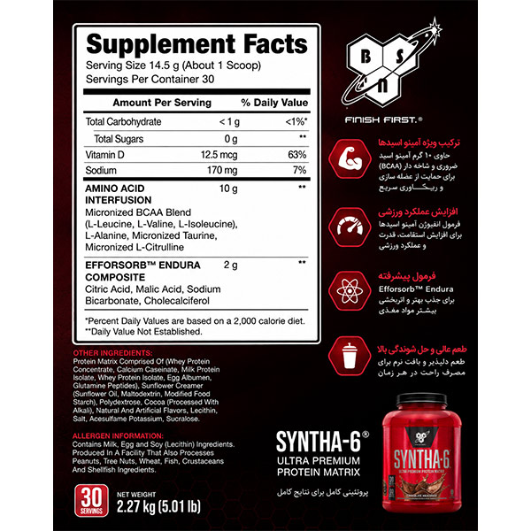 جدول ارزش غذایی مکمل آمینو ایکس BSN (Amino X) شامل مقدار آمینواسیدها و ترکیبات هر سروینگ